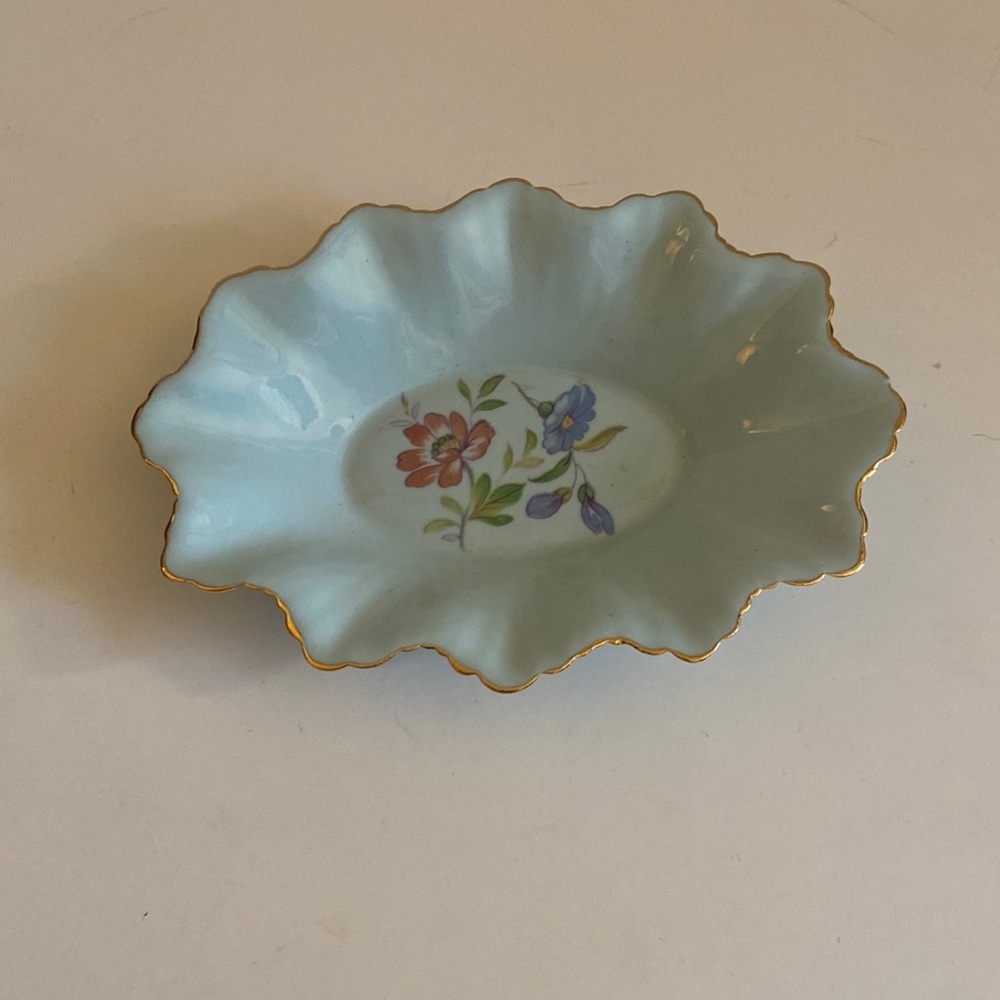 Vintage Adderley Trinket Dish Bone China Blue Floral Gold Detail Home Decor Art